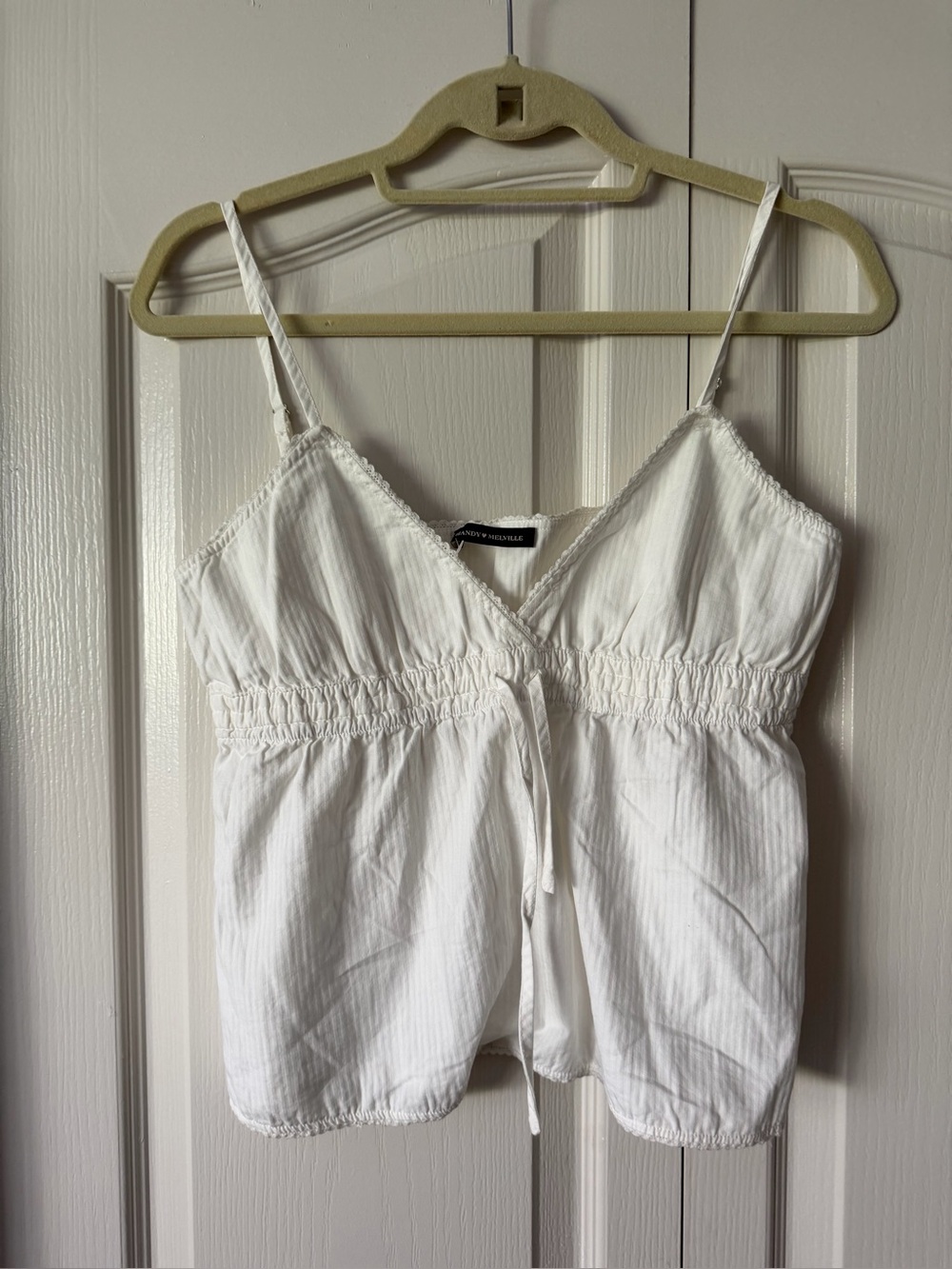 Brandy Melville White V-Neck Smocked Waist Cami